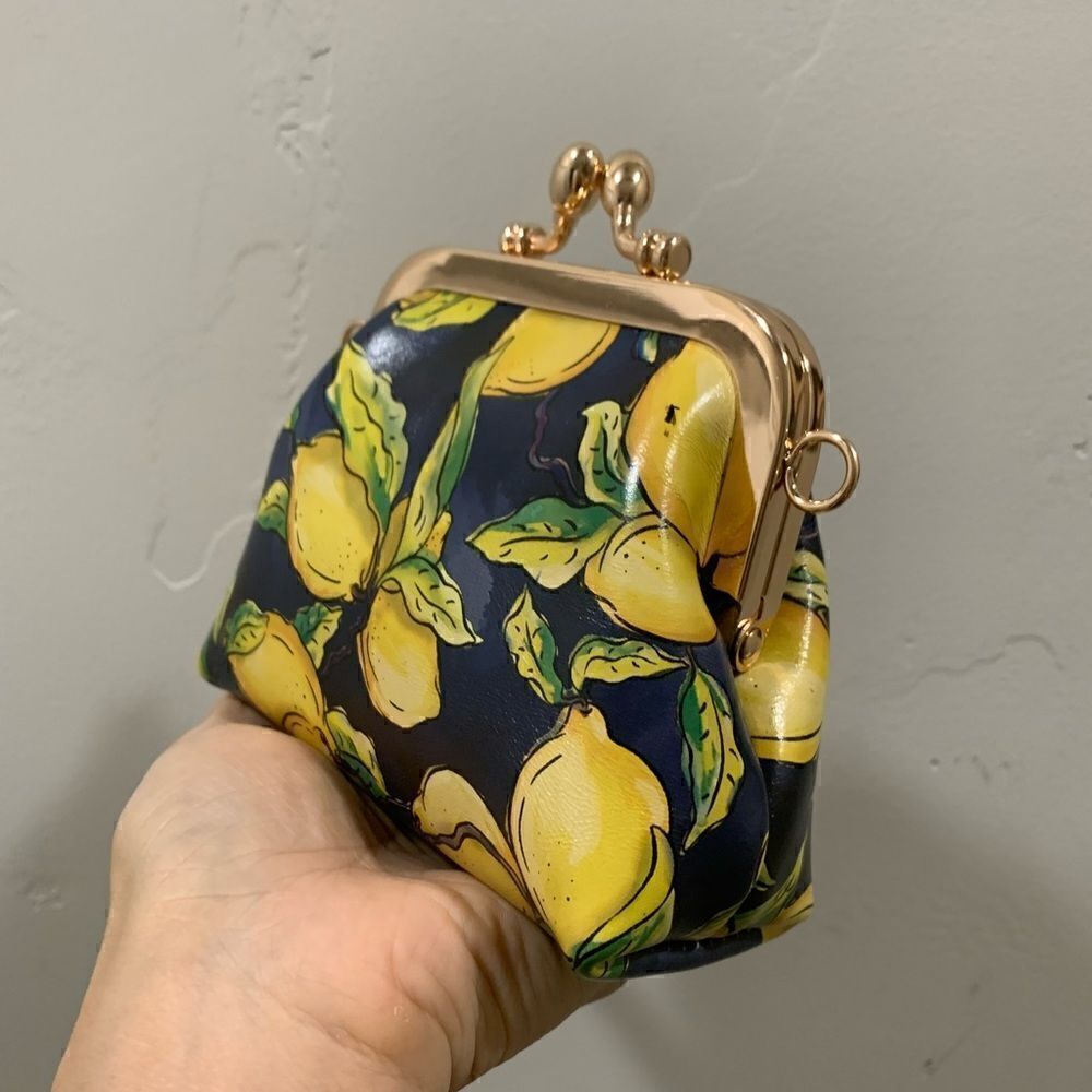 Handmade Genuine Cowhide Lemon Print Kisslock wallet/Wristlet/Coin purse - Picture 9 of 13